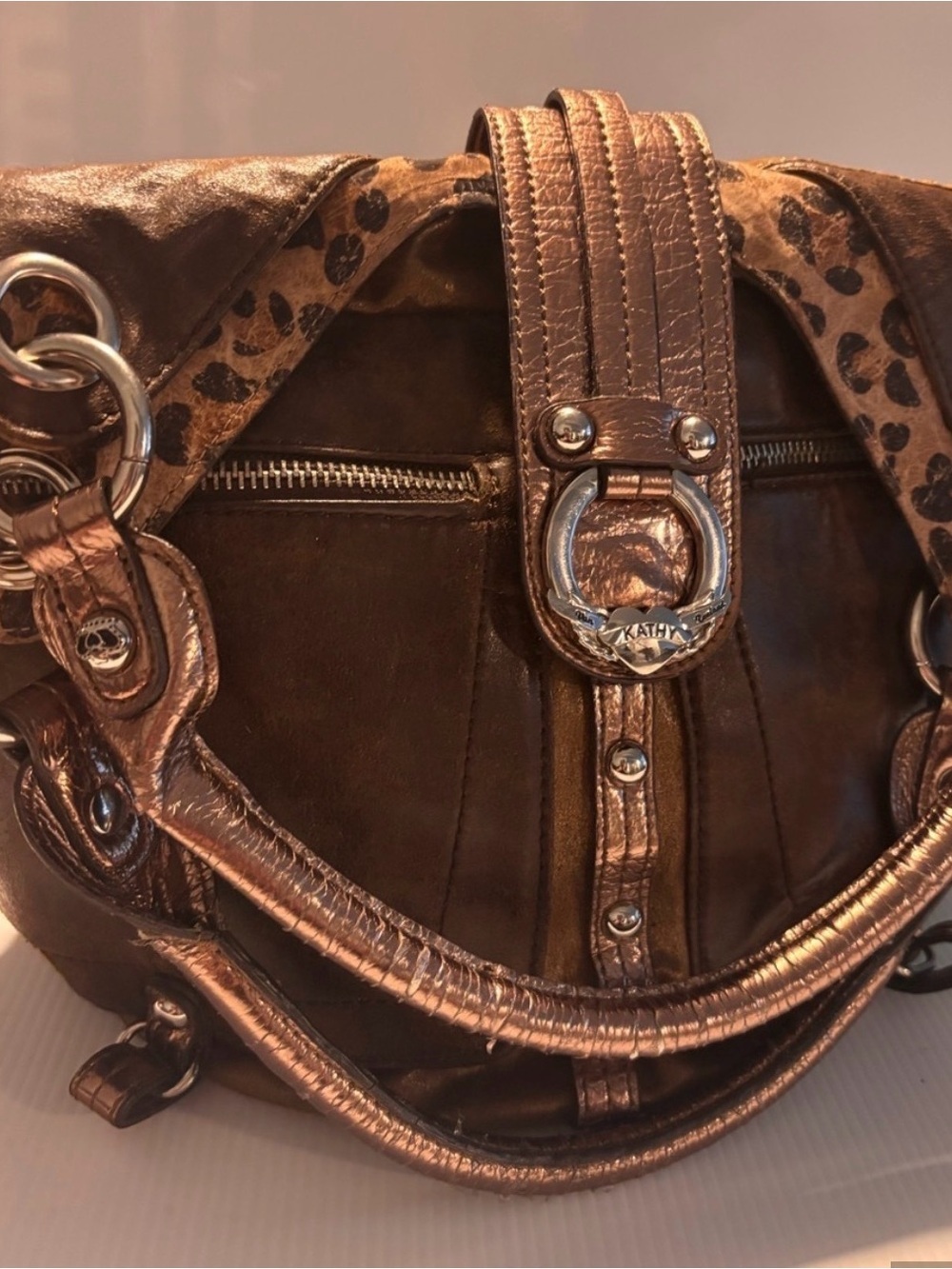 Vintage Y2K Kathy Van Zeeland Bronze Metallic Suede Hobo Bag
